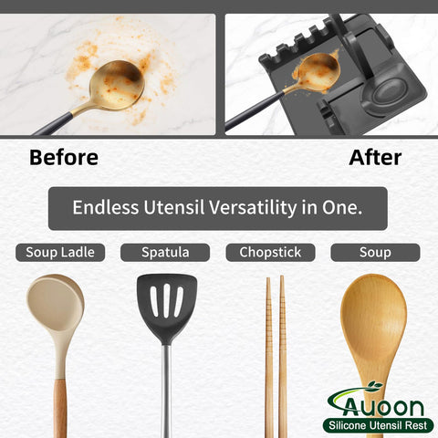AUOON spoon rest with drip pad catches spills for a neater kitchen workspace