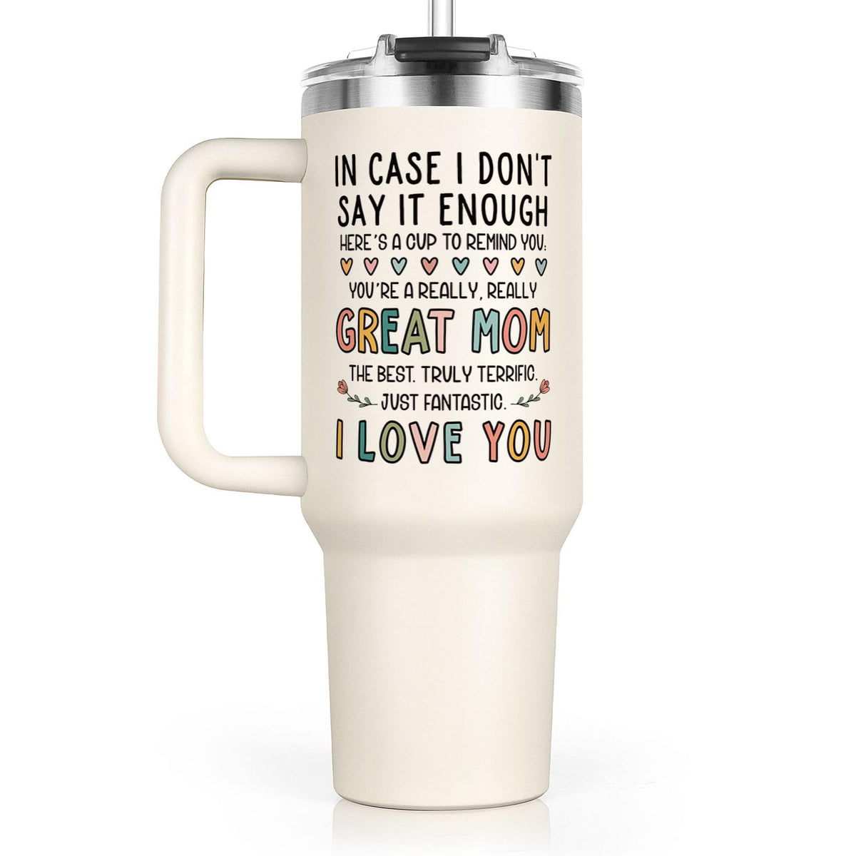 Aurahouse 40oz mom tumbler with lid and straw keeps drinks at temperature.