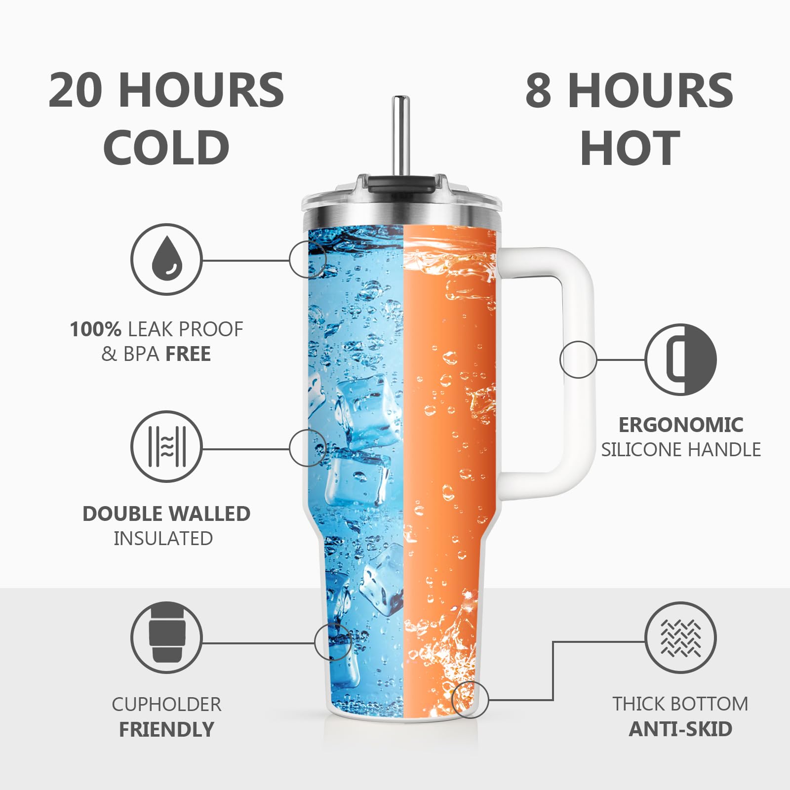 Aurahouse double-wall vacuum insulation keeps drinks hot or cold.