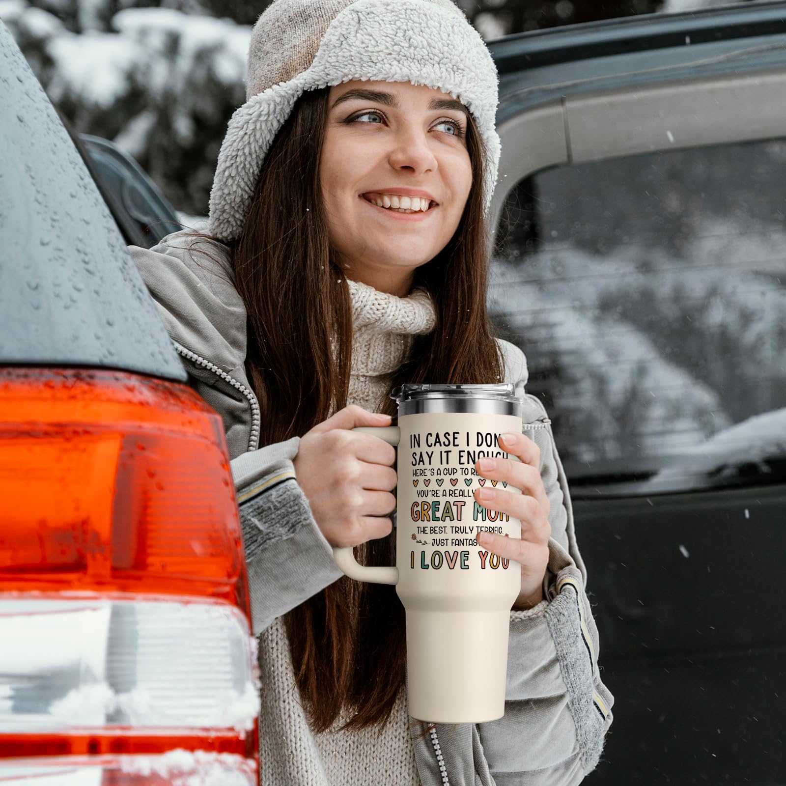 Aurahouse tumbler features sentimental I Love You Mom message.