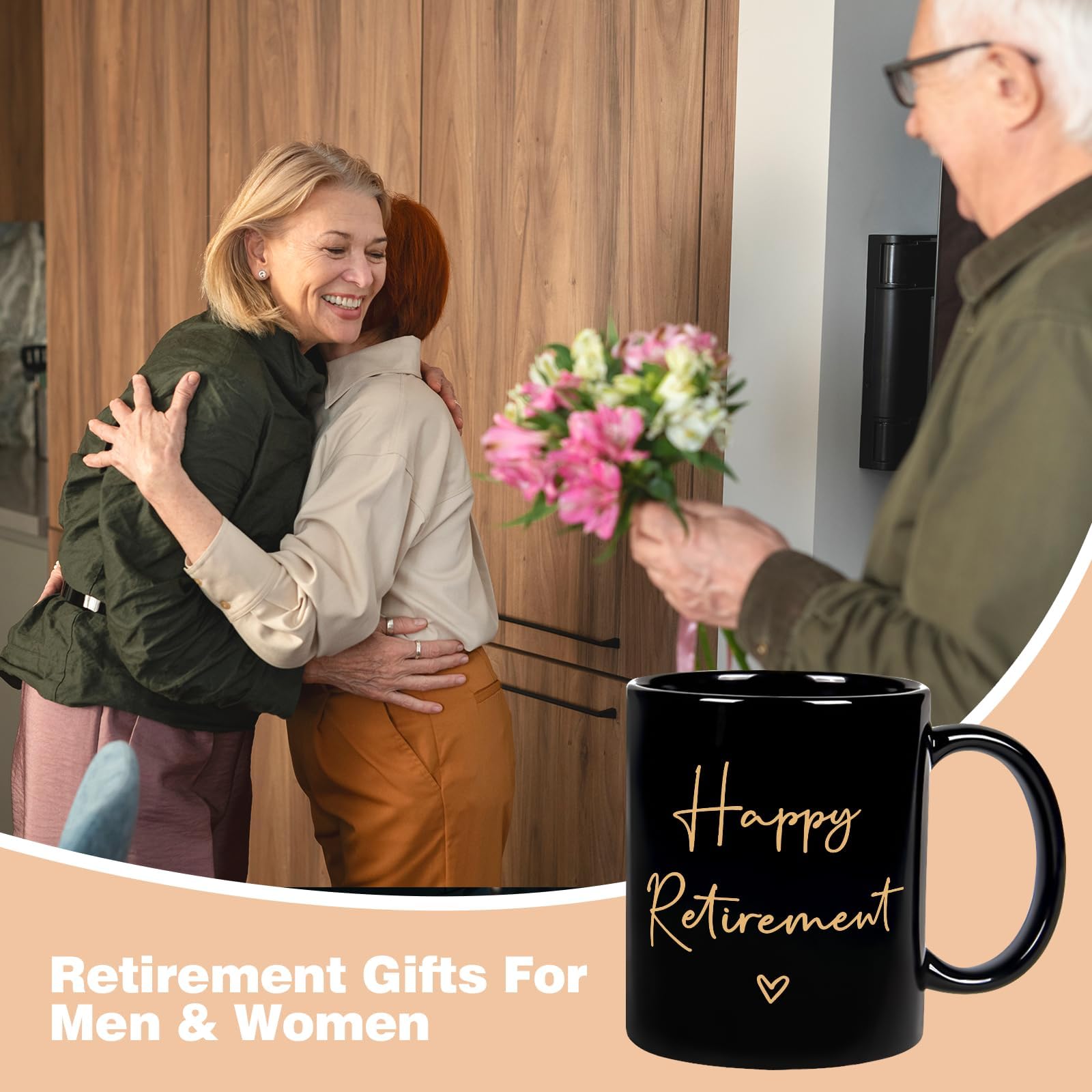 Aurahouse retirement mug back view showing double-sided design for visibility.