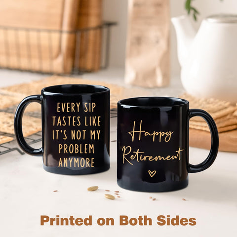 Aurahouse retirement mug dual-design highlighting humor and heart for recipients.