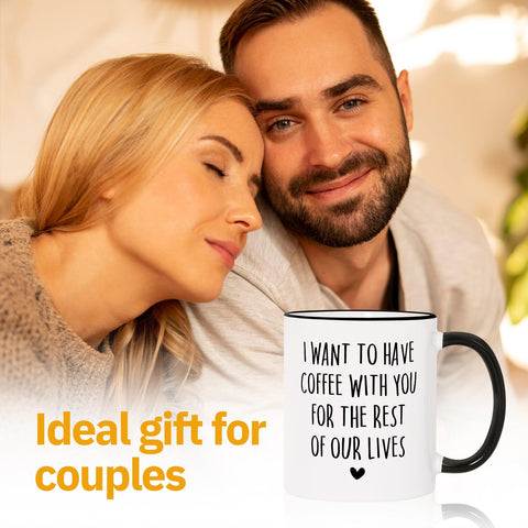 Aurahouse mug back print shows romantic message for shared mornings.