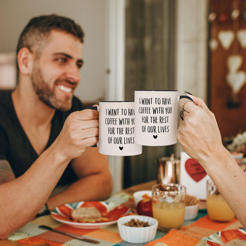 Aurahouse mug in a cozy morning setting perfect for a partner beside you.