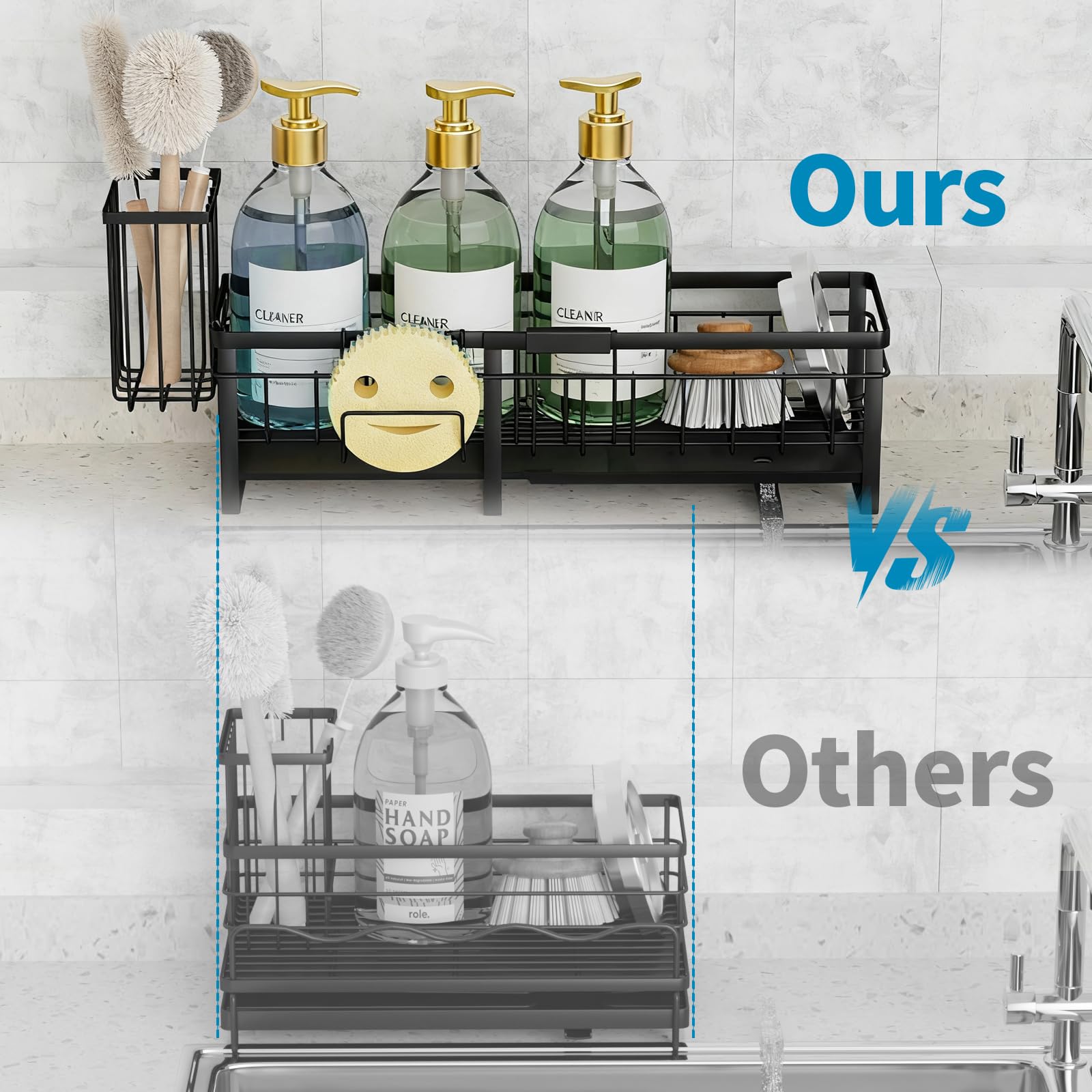 Aurblozen sink caddy neatly holds soap bottles and brushes