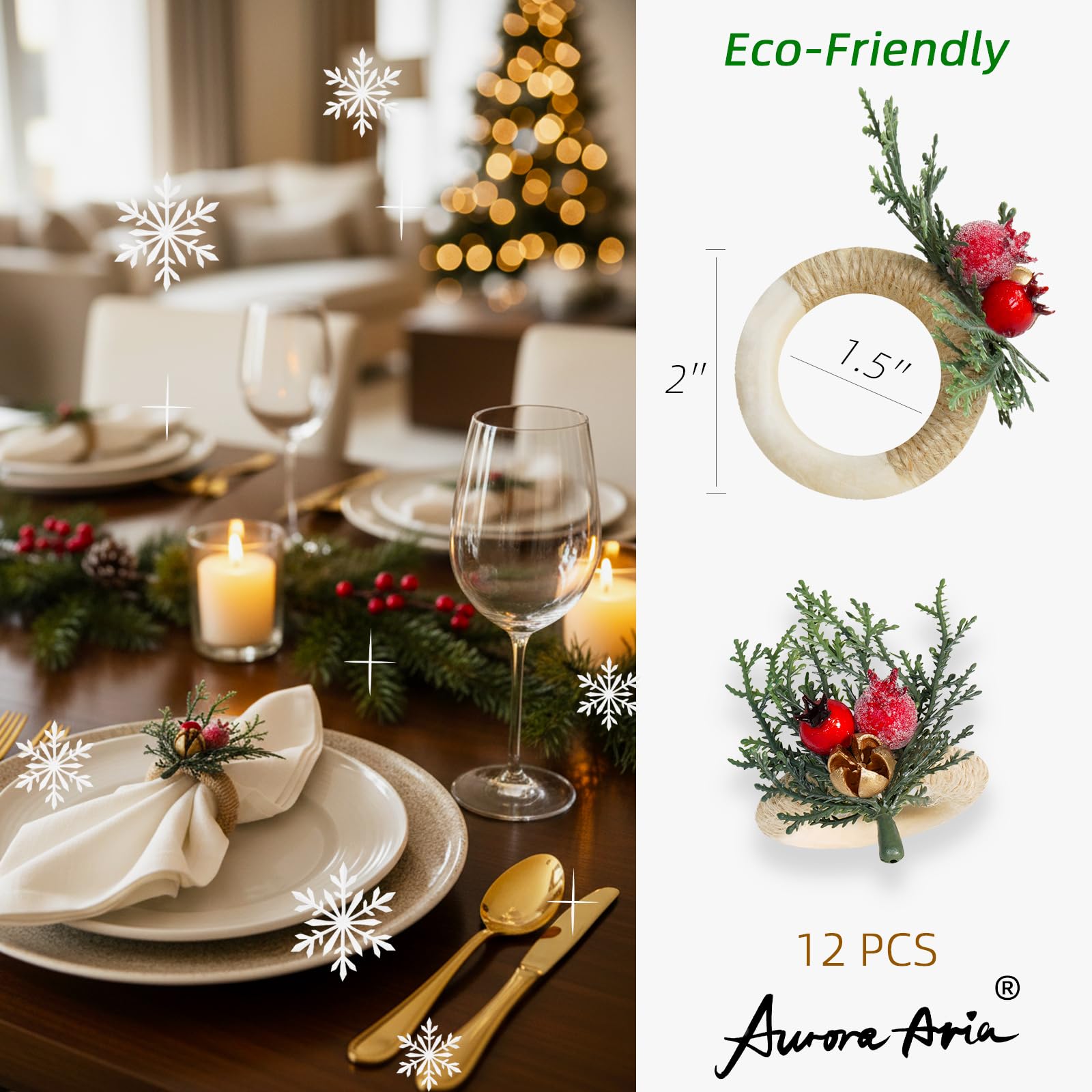 AuroraAria napkin rings with pine detail add natural charm to holiday dinners