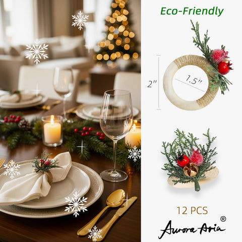 AuroraAria napkin rings with pine detail add natural charm to holiday dinners