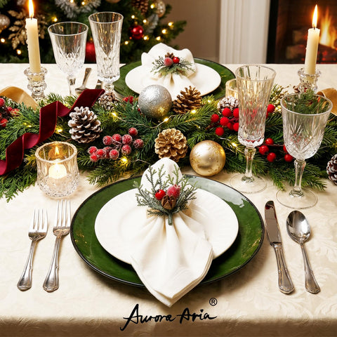AuroraAria napkin rings with snow-dusted berries brighten winter gatherings