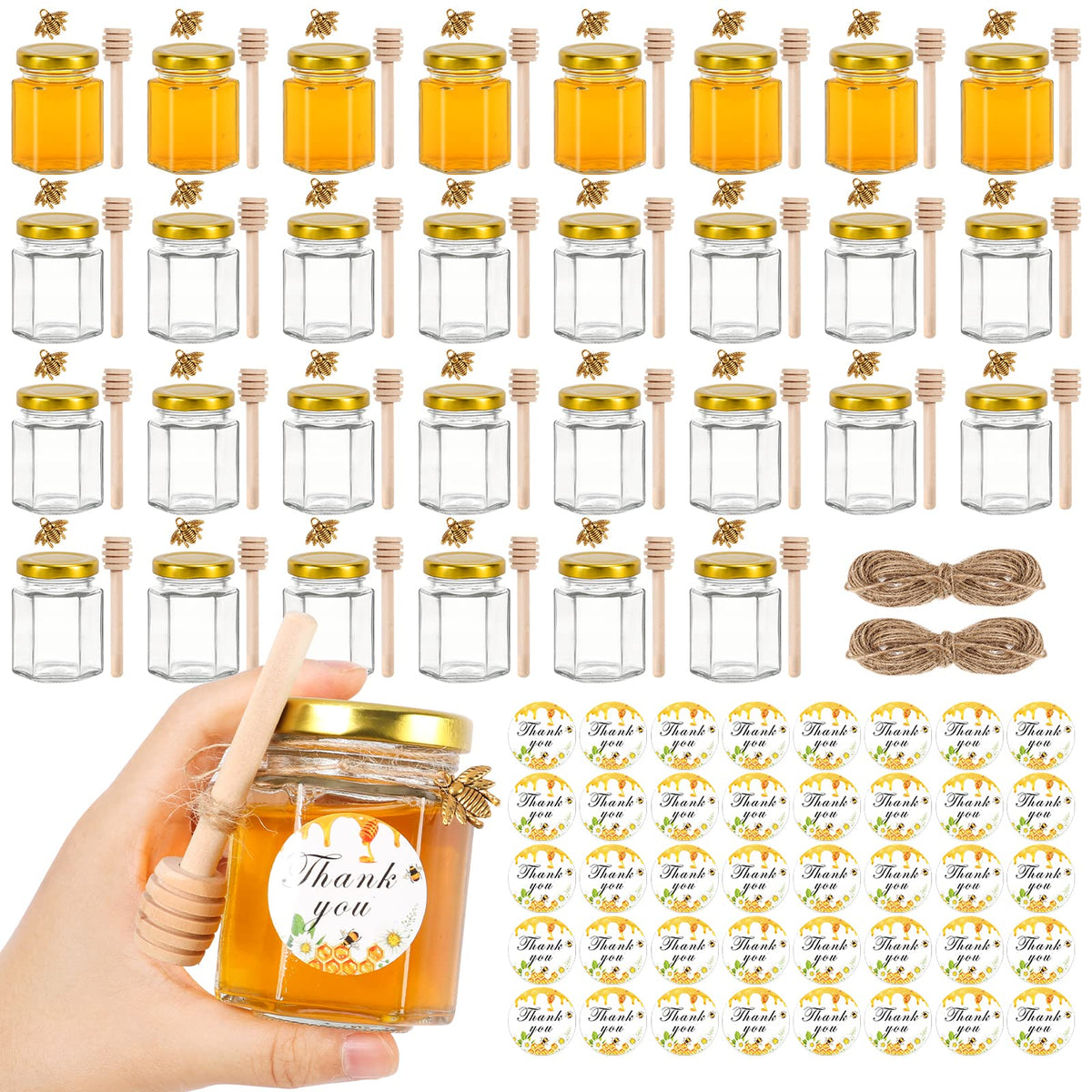 AuroTrends 3oz mini honey jar with dipper, ideal for elegant wedding favors.