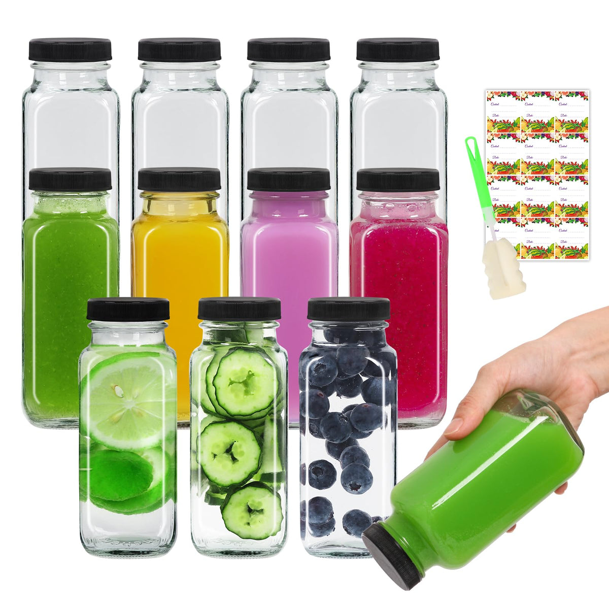 AuroTrends 8oz glass bottle with lid, 12-pack, ideal for on-the-go juices.