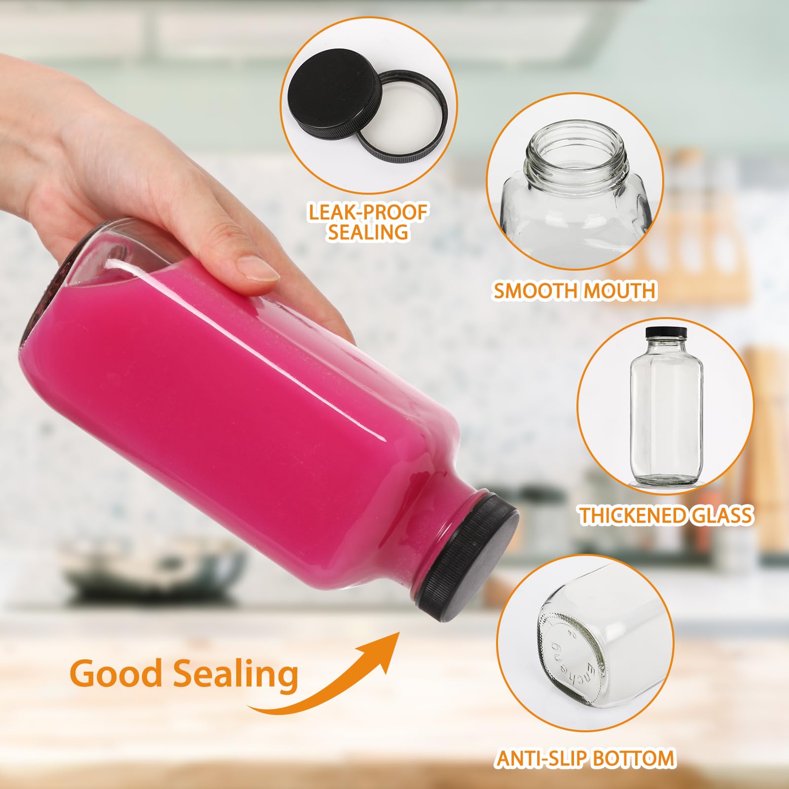 AuroTrends pack of 3 glass juice bottles ideal for prepping daily beverages