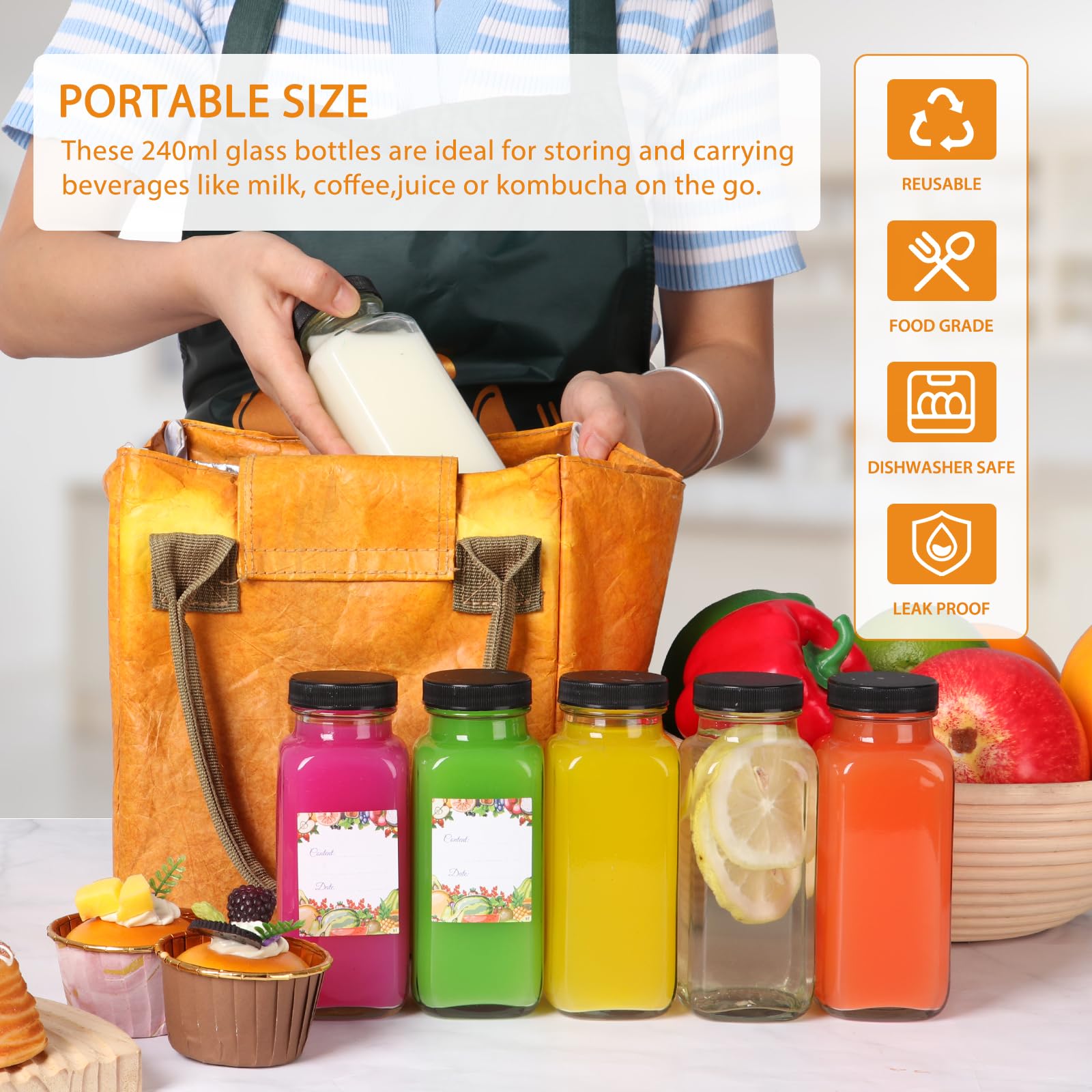 AuroTrends wide-mouth glass bottle enables easy filling and cleaning.