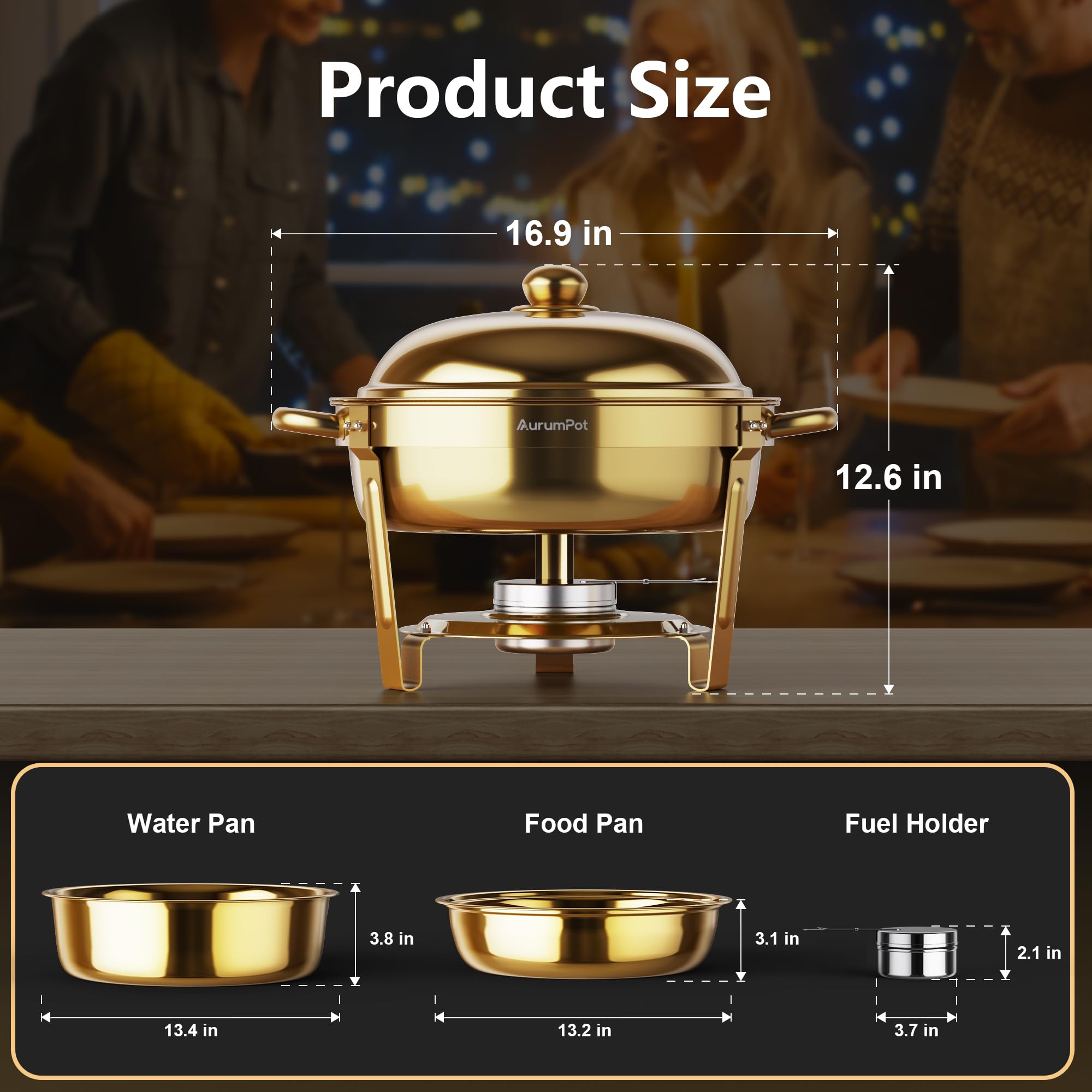 AurumPot buffet warmers ensure even heat through steam cycle.