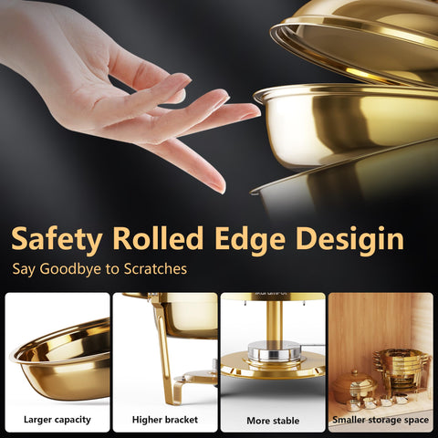AurumPot chafing dish with triangle-stability design prevents tipping.