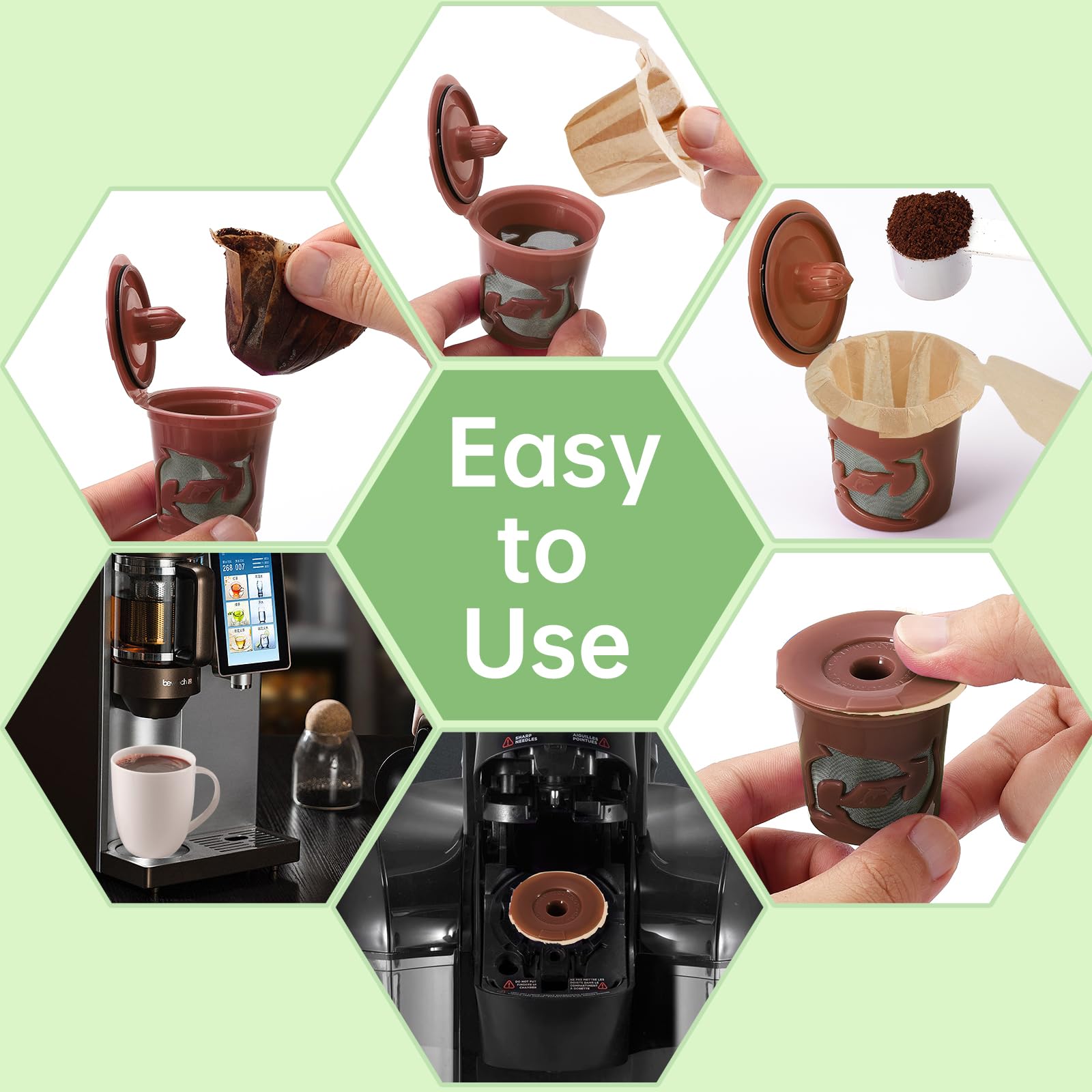 Aussen filters compatible with reusable pods support quick, eco-friendly coffee prep.