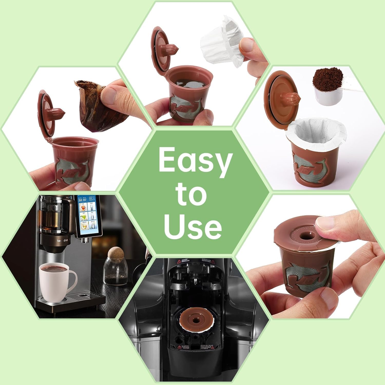 Aussen filter placed in reusable Keurig cup for quick morning brew.
