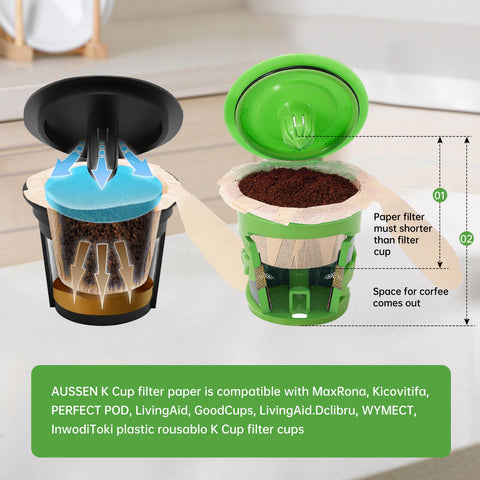 Aussen easy-cleanup pack simplifies disposal after brewing.