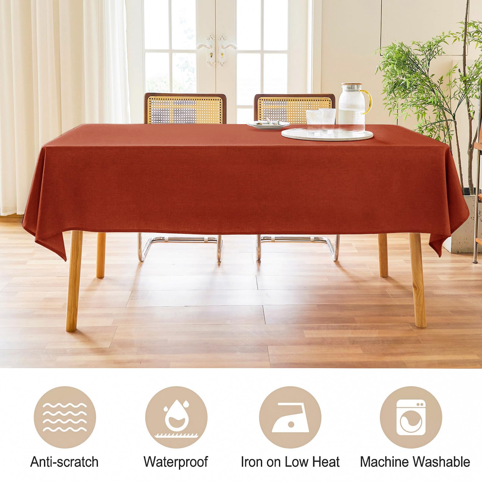 AUSSPVOCT durable polyester tablecloth with reinforced edges withstands frequent family gatherings
