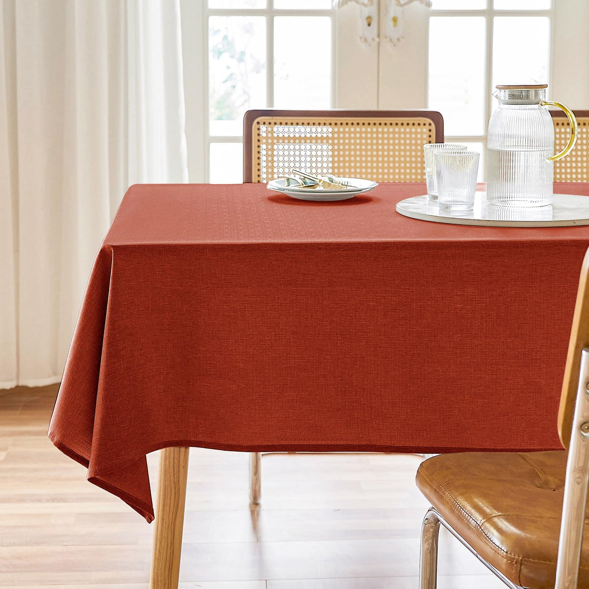 AUSSPVOCT faux linen fall tablecloth texture enhances cozy indoor dining ambiance