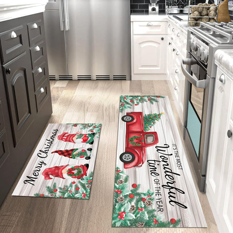 AUSTAB Christmas kitchen rug featuring gnomes creates cozy holiday vibes