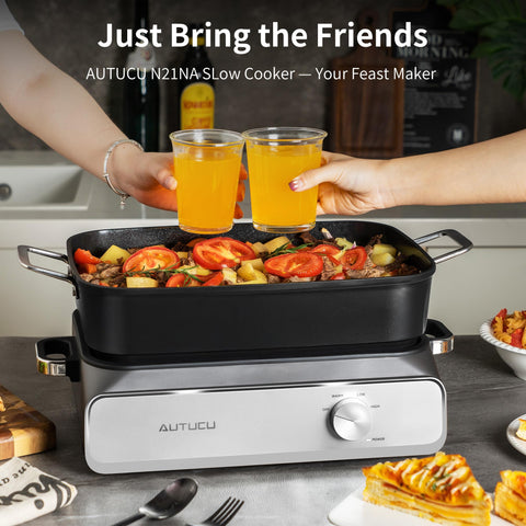 AUTUCU Slow Cooker 10-Quart shows the PFOA-free ceramic coating close-up