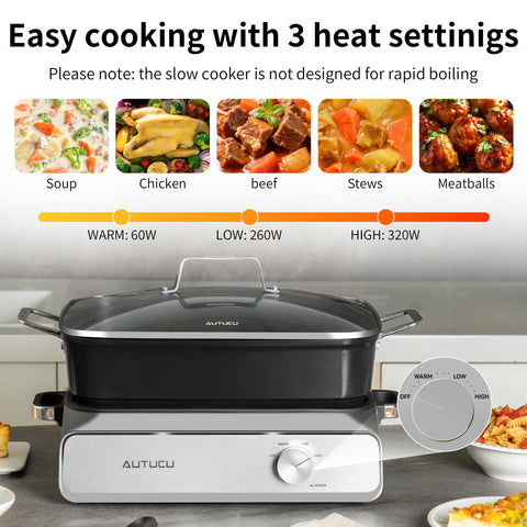 AUTUCU Slow Cooker 10-Quart removable pot ready for oven-to-table serving