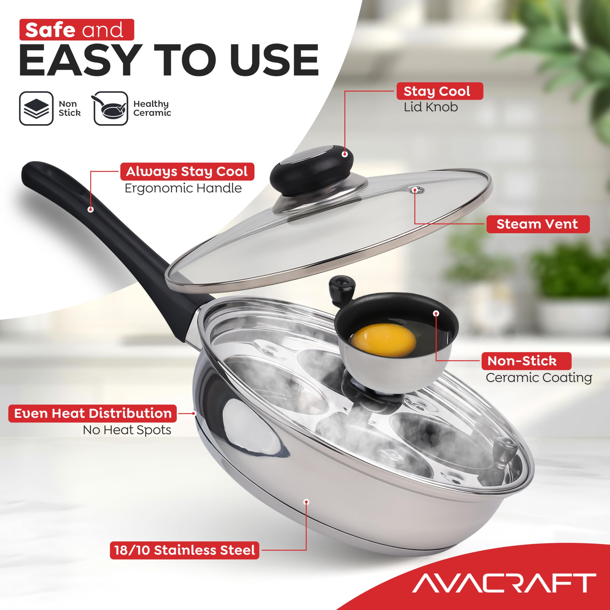 AVACRAFT induction-ready poacher works on all stoves for versatile cooking.