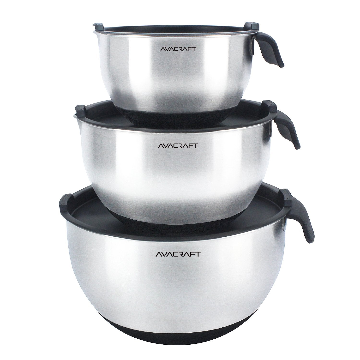 AVACRAFT mixing bowls with lids and non-slip base keep ingredients steady while you whisk.