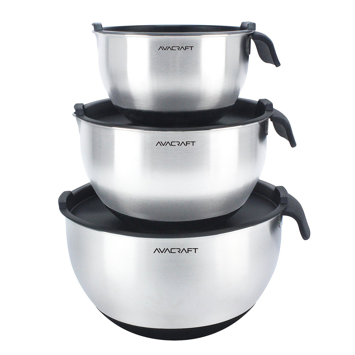 AVACRAFT mixing bowls with lids and non-slip base keep ingredients steady while you whisk.