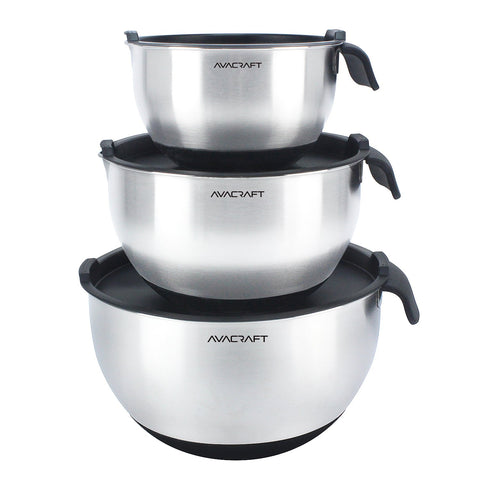 AVACRAFT mixing bowls with lids and non-slip base keep ingredients steady while you whisk.