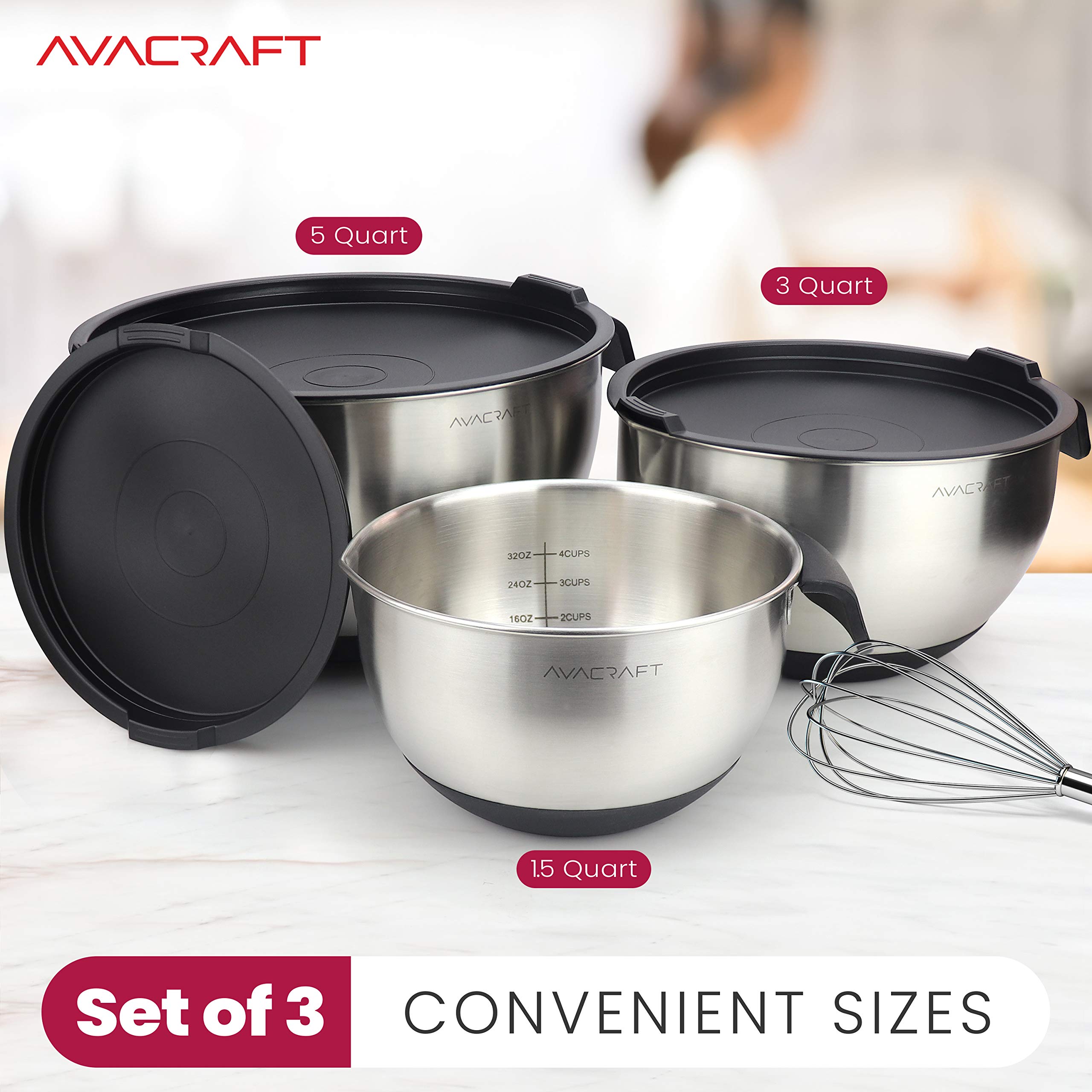 AVACRAFT 3-quart bowl with pour spout for precise pouring.