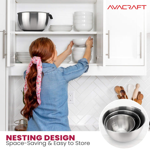 AVACRAFT nesting bowls stack neatly for compact storage.