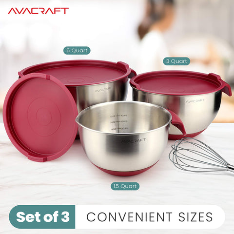 AVACRAFT bowls with non-slip base and handle for stable mixing.