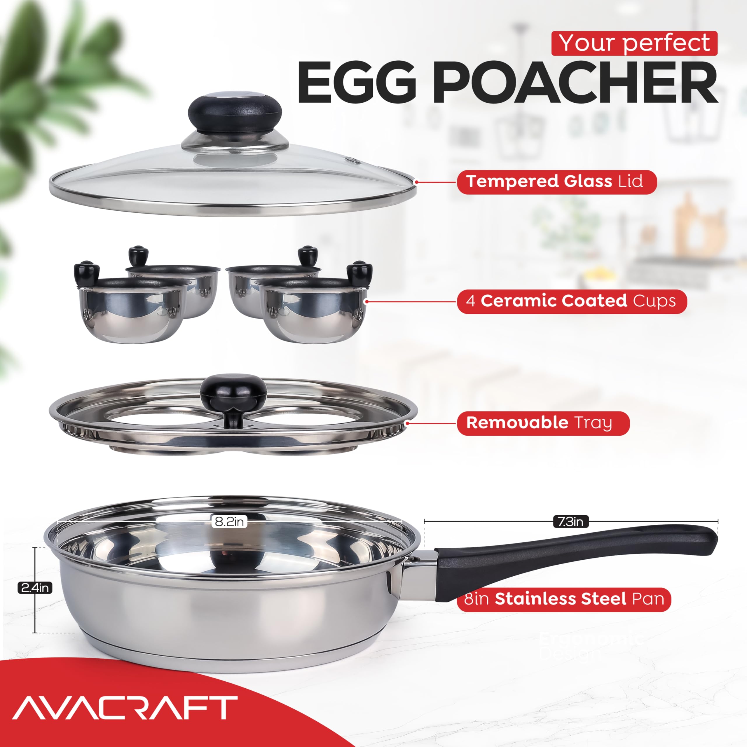 AVACRAFT stainless steel egg poacher body ready for all stovetops, including induction.