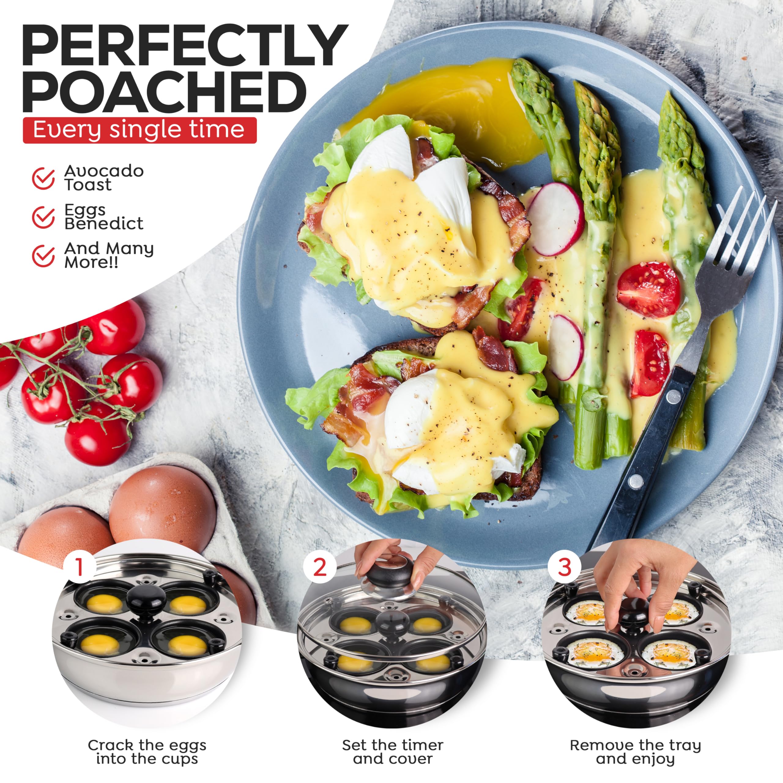 AVACRAFT tempered glass lid helps monitor steam for ideal texture.