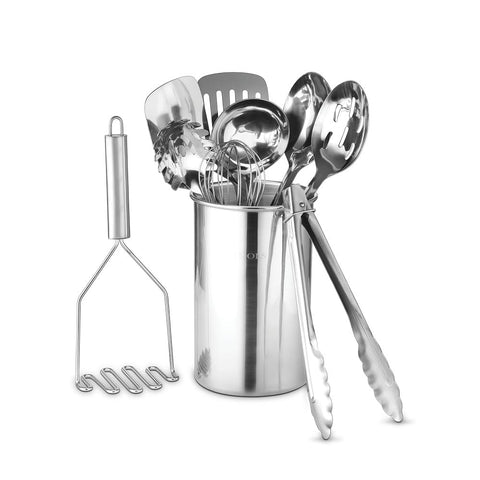 Avador premium 10-piece stainless steel tool set in holder offers organized cooking
