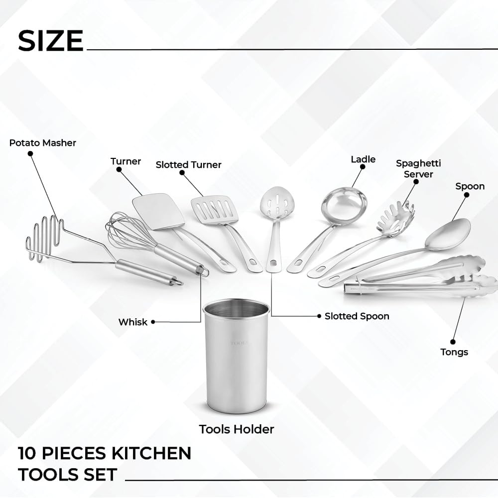 Avador stainless steel kitchen tools in holder ready for easy access