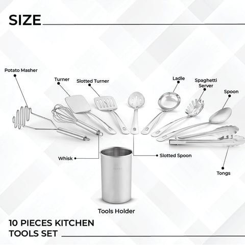 Avador stainless steel kitchen tools in holder ready for easy access