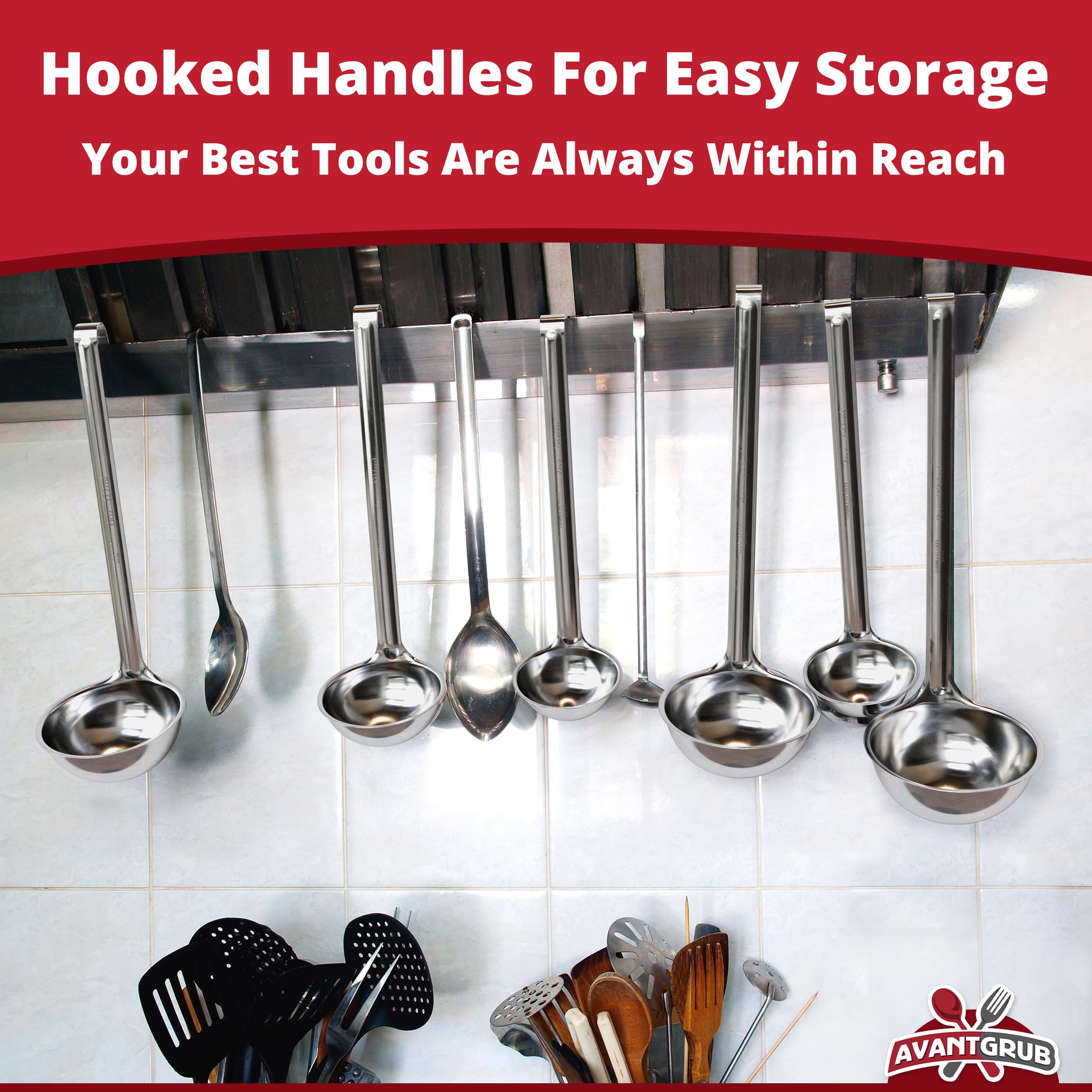 Avant Grub dishwasher-safe ladle maintains cleanliness and efficiency.