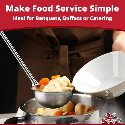 Avant Grub ladle hung on a rack for easy access.
