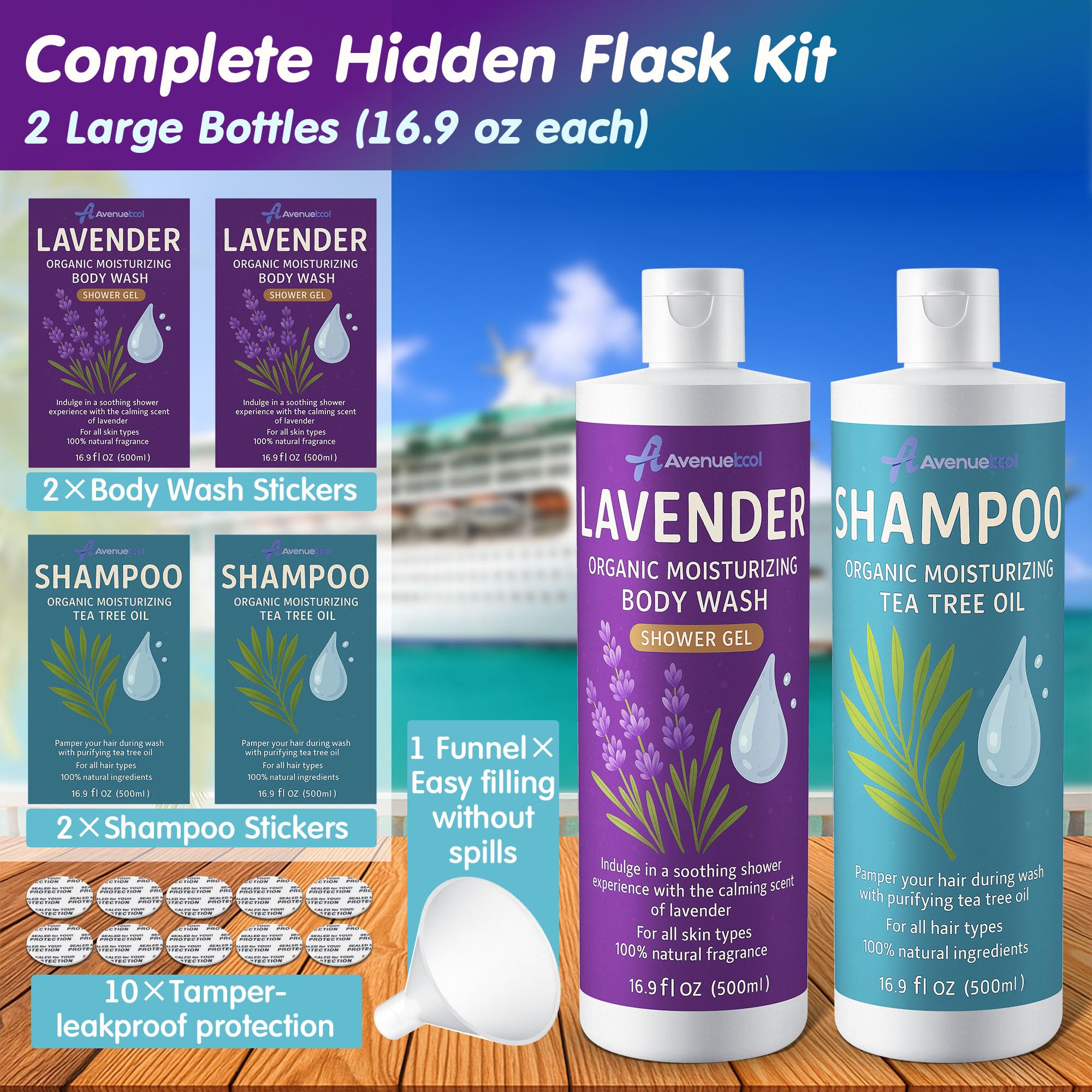 Avenuebool funnel shown for easy, mess-free filling.