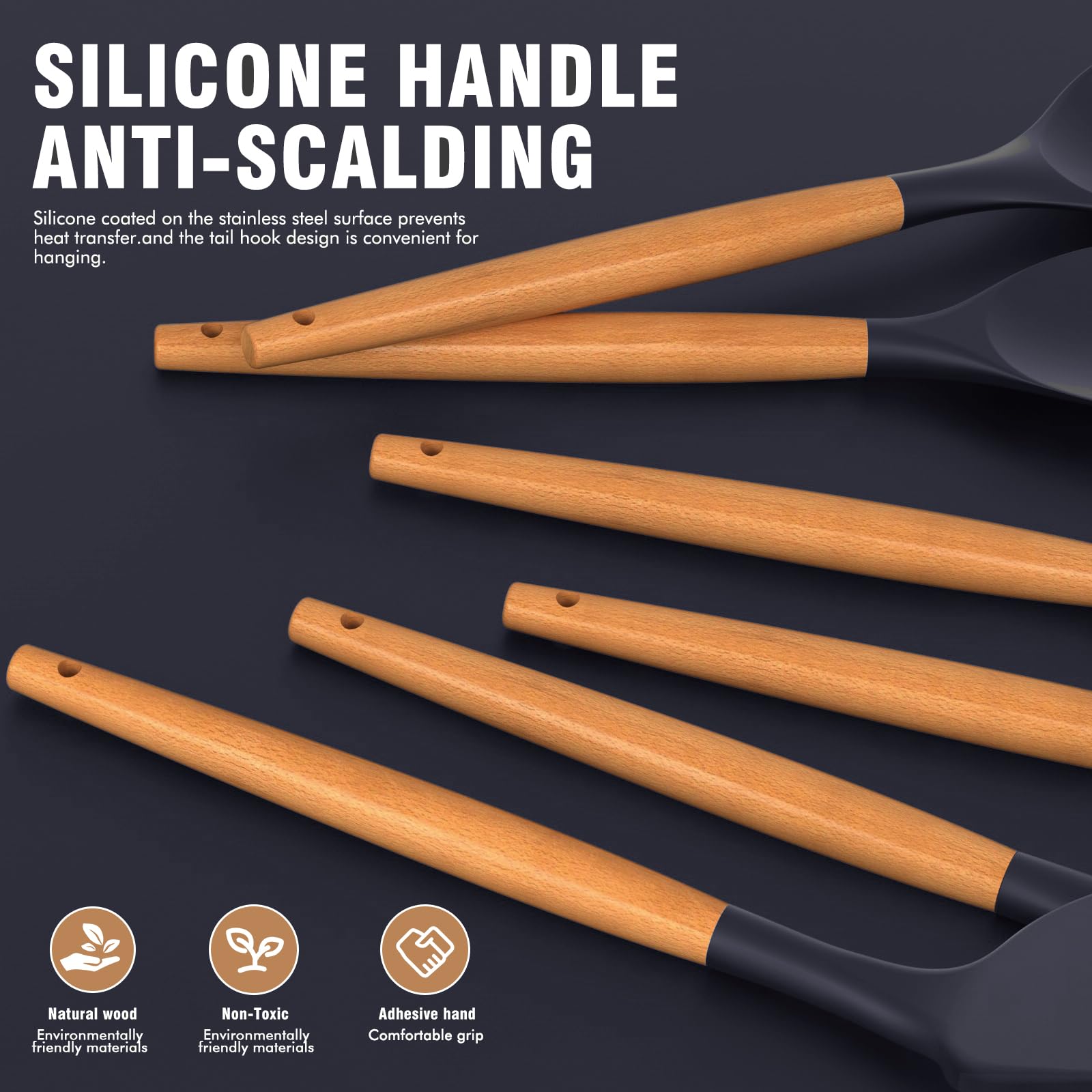 AVGPD silicone cooking utensils set featuring a slotted turner for easy non-stick flipping
