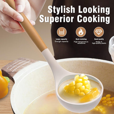 AVGPD deep soup ladle with wooden handle for scooping