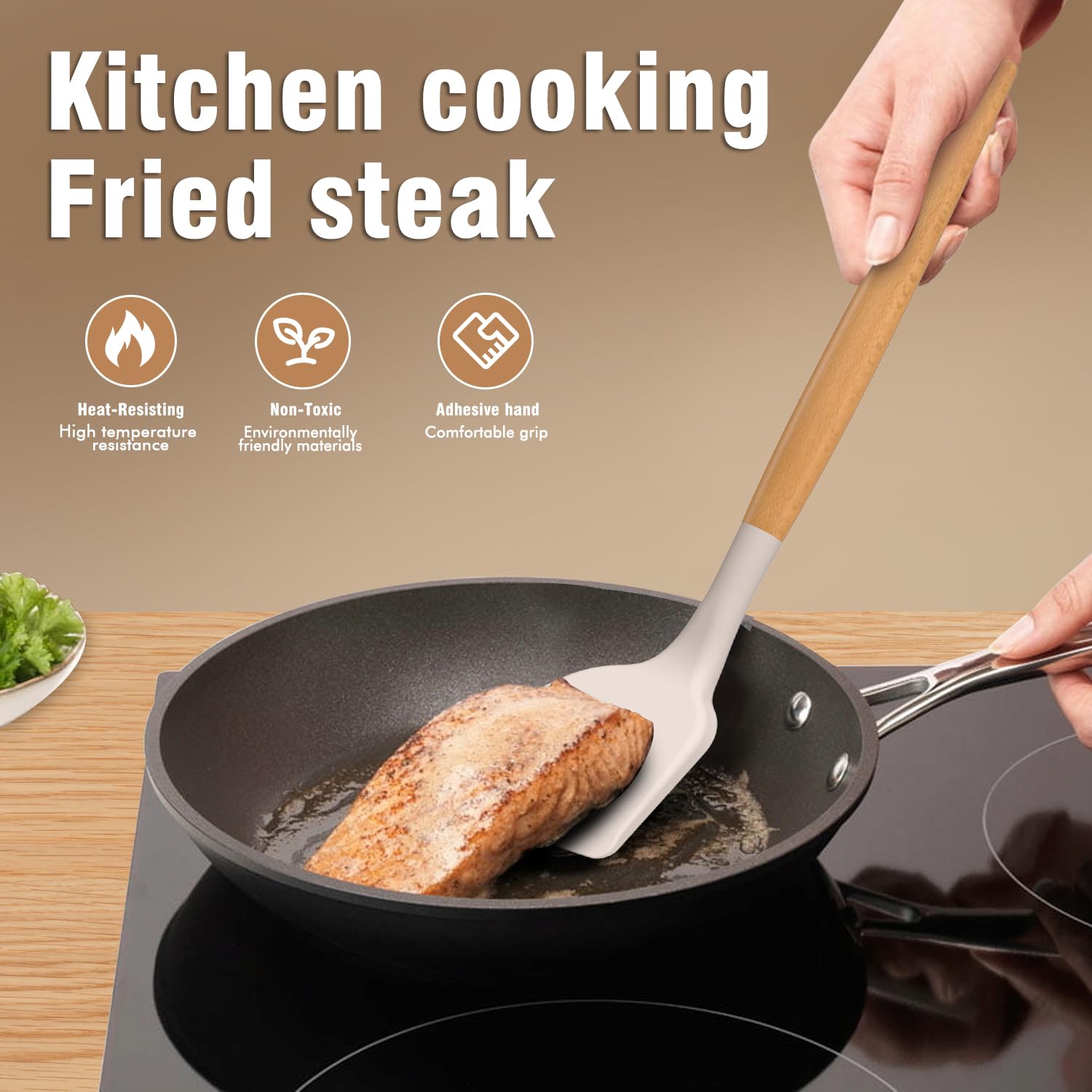 AVGPD solid turner with wooden handle for safe flipping