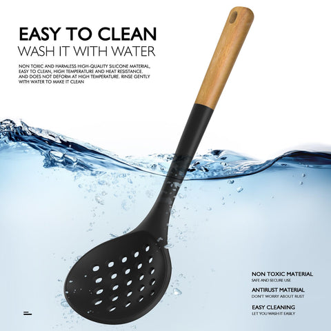 AVGPD silicone whisk with wooden handle for mixing and blending.