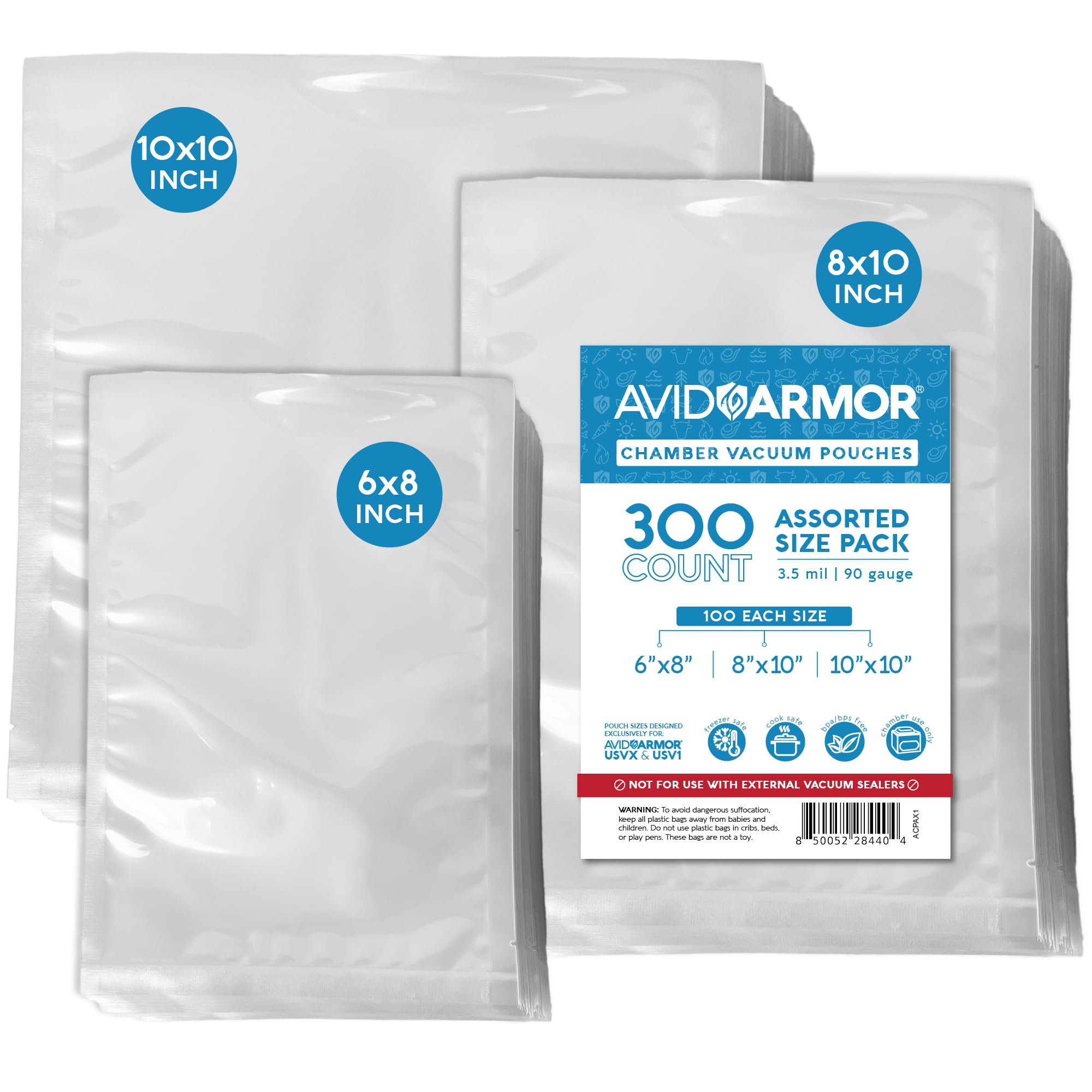 Avid Armor chamber vacuum bags 6x8 inches showing durable 3.5 mil thickness for versatile portions.