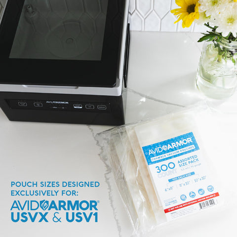 Avid Armor chamber vacuum bags 8x10 inches ready for sous vide and freezing.