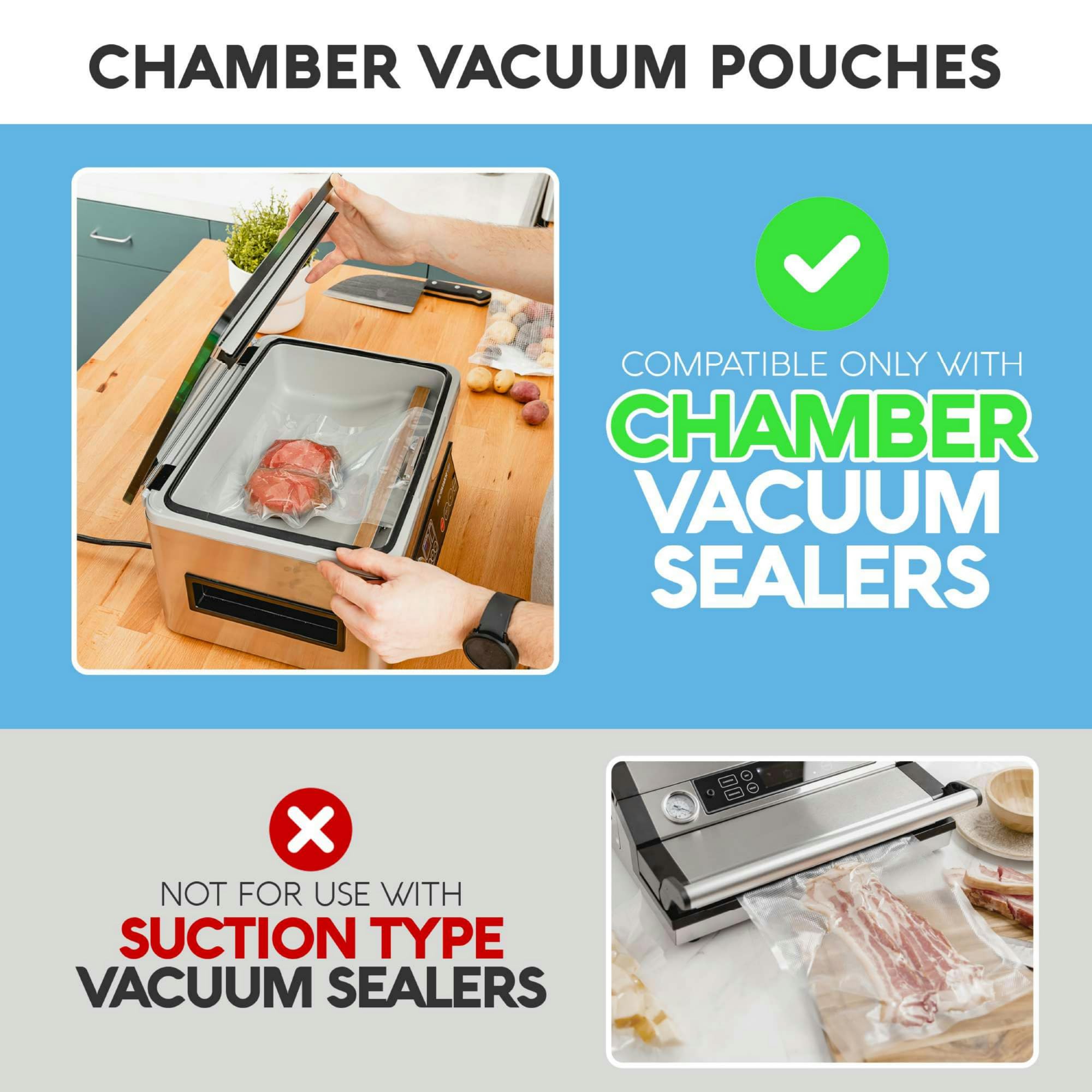 Avid Armor chamber vacuum bags protect food in the freezer with reliable barrier against freezer burn.