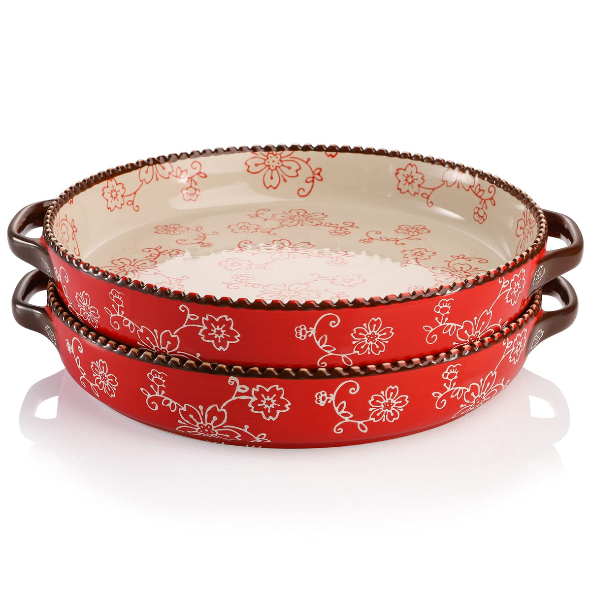 AVLA 2-pack ceramic pie pan with sakura red glaze for pies and casseroles.