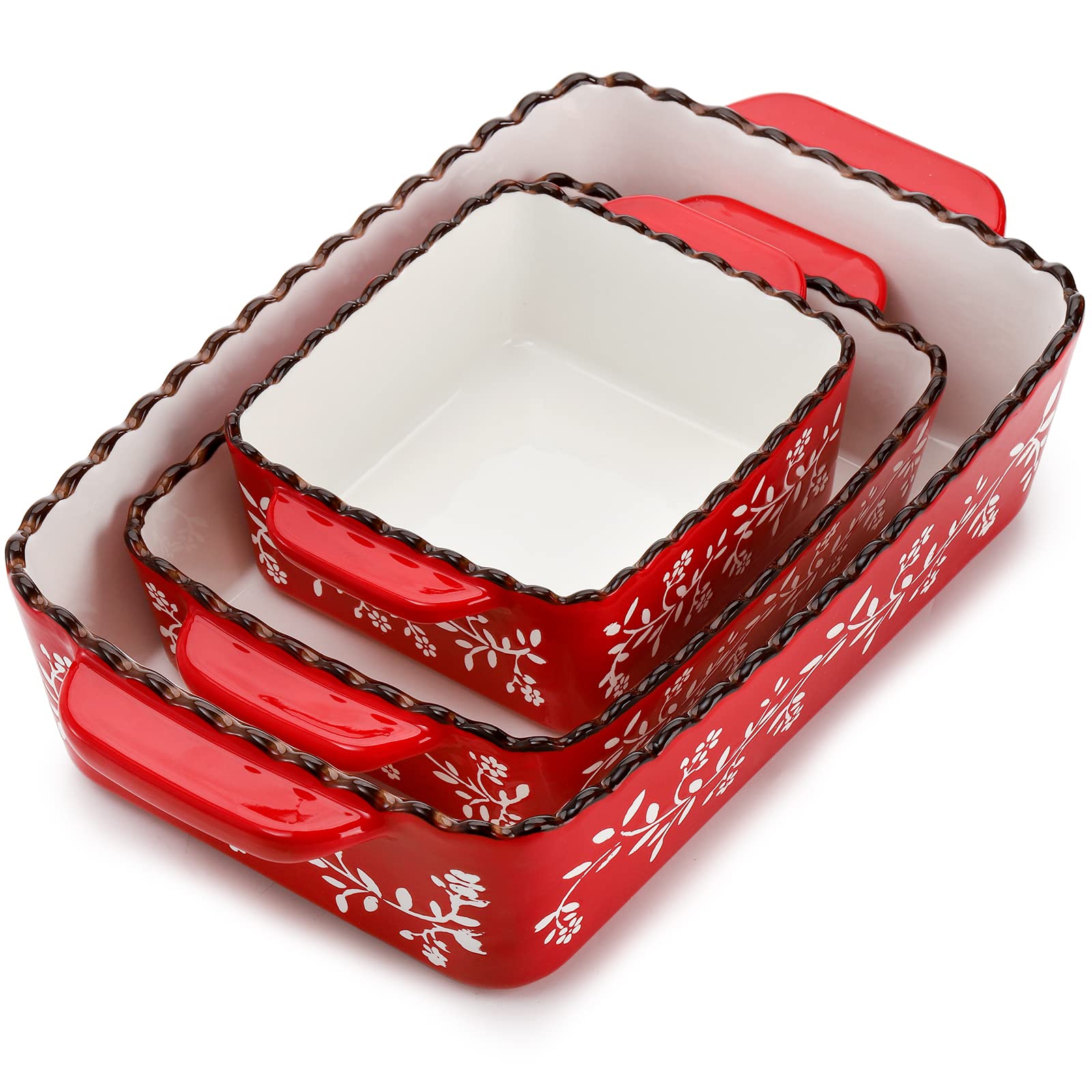 AVLA 3-pack ceramic bakeware set on countertop for easy oven-to-table serving